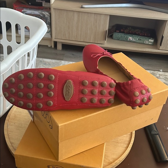 Tod's Red Leather Ballet Flats - Picture 2 of 3